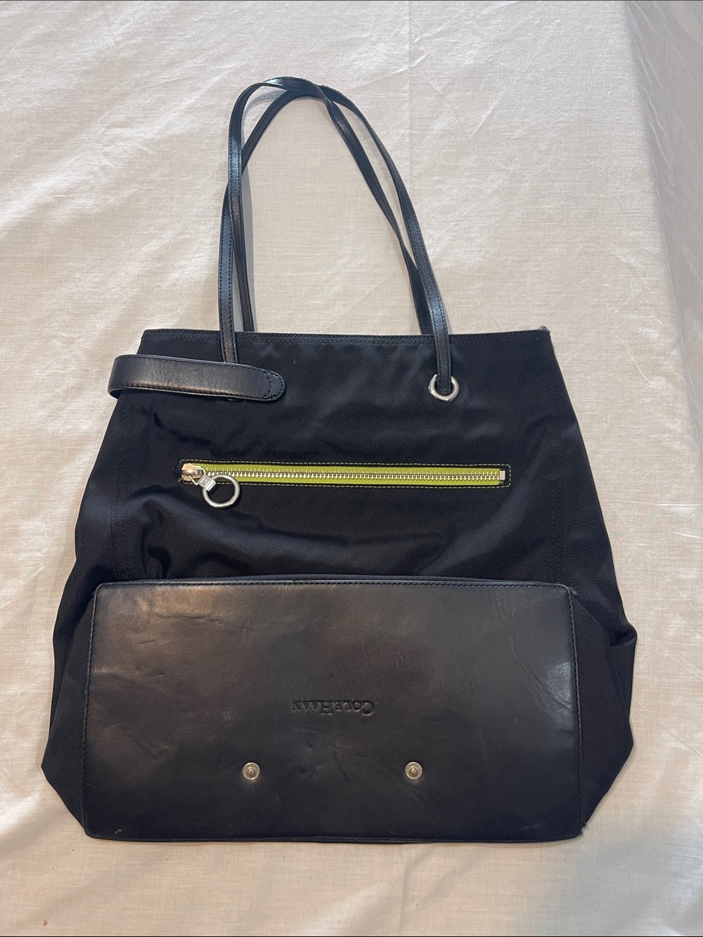 Black Tote Bag with Lime Zipper Accent